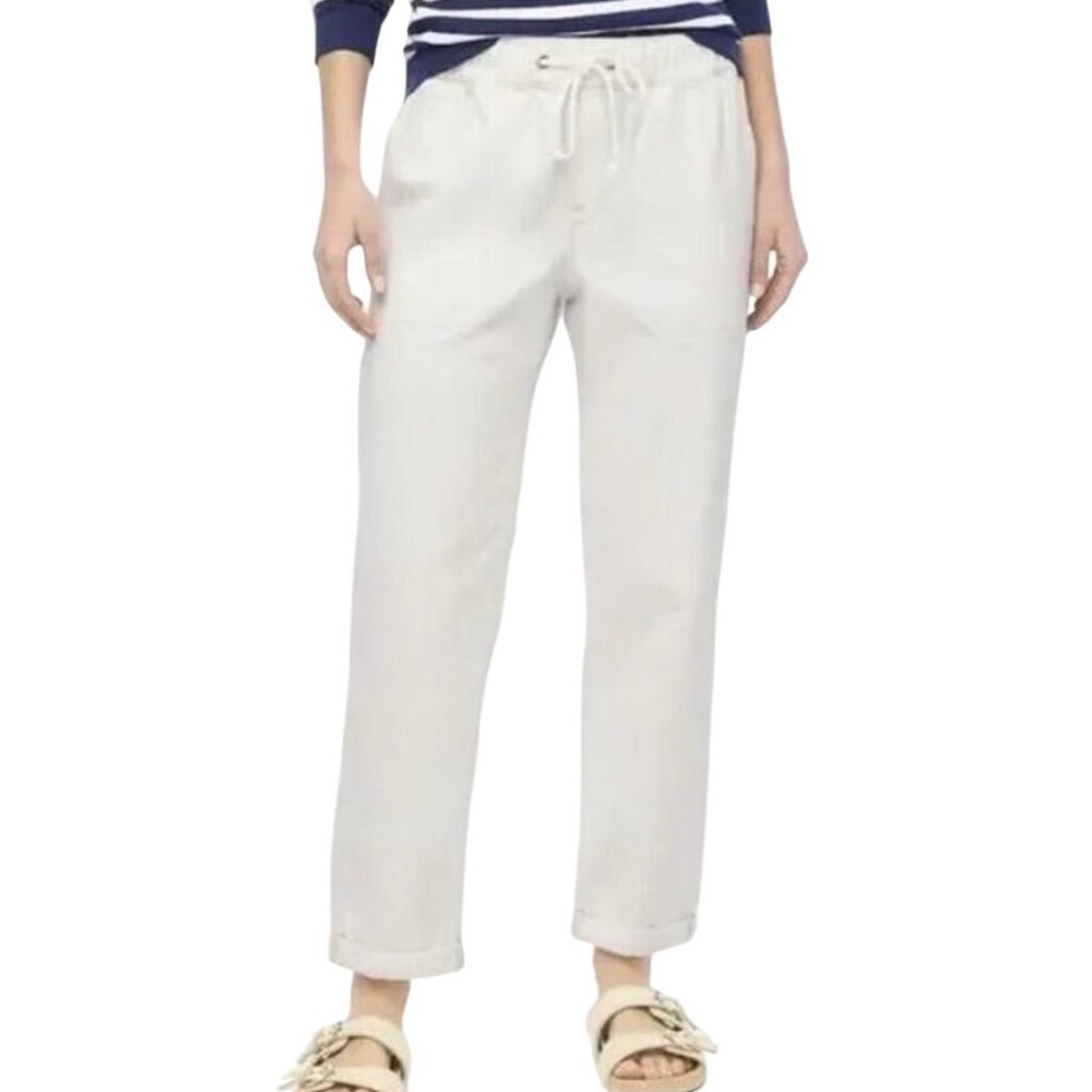 J.Crew Linen Cotton Drawstring Pants Women 12 White Excellent Casual Summer